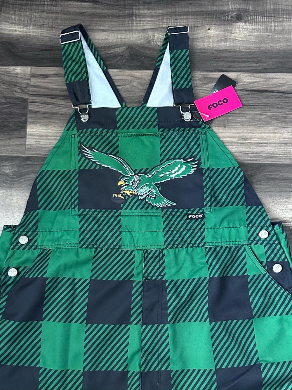 Philadelphia Eagles NFL FOCO Plaid Bib Overalls Size Mens XL Kelly Green New